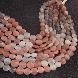 1 Strand Natural Multi Moonstone Faceted  Coin Briolettes- Gemstone Faceted  Beads -10mm-11mm- 12 Inches BR02815 - Tucson Beads