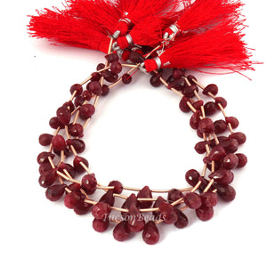 1 Strand Dyed Ruby Faceted Briolettes  -Tear Shape  Briolettes  9mmx6mm-7mmx5mm-9 Inches BR1357 - Tucson Beads