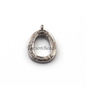 1 Pc Pave Diamond Antique  Oval Charm 925 sterling Silver / Sterling Vermeil  Pendant- 15mmx10mm PDC1337 - Tucson Beads
