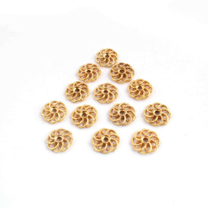 10 Pcs Beautiful Gold Flower Charms Round Shape - 24k Matte Gold Plated Charms -14mm GPC1395 - Tucson Beads