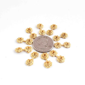 10 Pcs Beautiful Gold Flower Charms Round Shape - 24k Matte Gold Plated Charms - 21mmx9mm GPC1394 - Tucson Beads