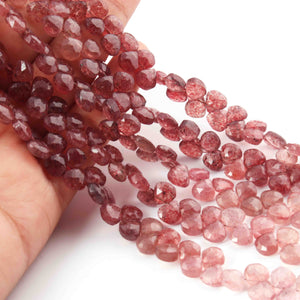 1 Strand Strawberry Quartz  Faceted Briolettes -Heart Shape Briolettes - 7mm-8mm- 7.5 inch BR01122 - Tucson Beads