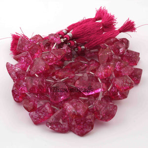 1 Long Strand Pink Crystal Faceted Briolettes -Fancy Shape  Briolettes 28mmx26mm-13mm -7.5 Inches BR0262 - Tucson Beads
