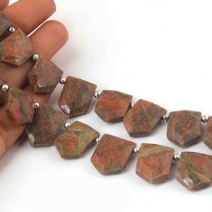 1 Strand Natural Unakite  Faceted Pentagon Shape Briolettes - Jewelry Making Supplies - 19mmx13mm-15mmx11mm 9 Inch BR3241 - Tucson Beads
