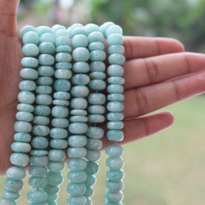 1 Strand Amazonite Smooth  Rondelles ,Round Beads,Roundel Beads 7mm-14mm 18 Inches BR662 - Tucson Beads