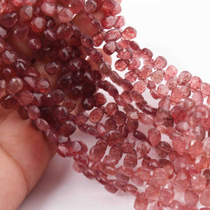 1 Strand Strawberry Quartz  Faceted Briolettes -Pear Shape Briolettes - 8mmx5mm-10mmx6mm - 8 inch BR01123 - Tucson Beads
