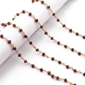 1 Feet Garnet  Beads Rosary Style Beaded Chain -Garnet  Beads Wire Wrapped 925 Sterling Vermeil - 3mm-4mm SRC079 - Tucson Beads