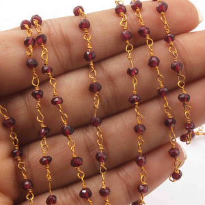 1 Feet Garnet  Beads Rosary Style Beaded Chain -Garnet  Beads Wire Wrapped 925 Sterling Vermeil - 3mm-4mm SRC079 - Tucson Beads