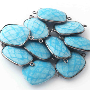 9 Pcs Turquoise Oxidized Sterling Silver Faceted Rectangle Shape Double Bail Connector - 27mmx16mm SS148 - Tucson Beads