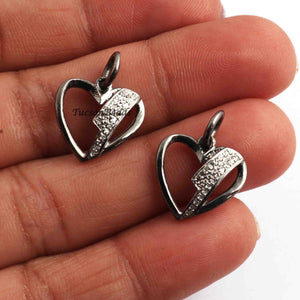 1 Pc Pave Diamond Heart Charm Pendant - 925 Sterling Silver -Jewelry Making 14mm Pdc1248 - Tucson Beads