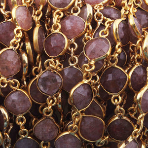 1 Feet  Red Rutile Heart Shape 24k Gold Plated Bezel Continuous Connector Beaded Chain 18mmx11mm SC281 - Tucson Beads