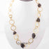 1 Necklace 24 K Gold Plated with Smoky Quartz Gemstone Copper Link Chain, Round Ring Chain, -19mmx18mm-26mmx16mm-  26 Inches, GPC1227