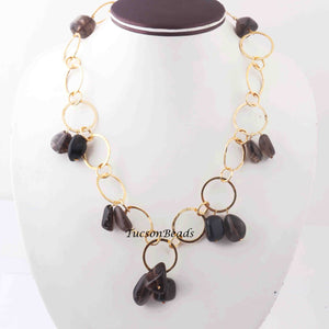 1 Necklace 24 K Gold Plated with Smoky Quartz Gemstone Copper Link Chain, Round Ring Chain, -17mmx13mm-26mmx16mm-  22 Inches, GPC1228 - Tucson Beads