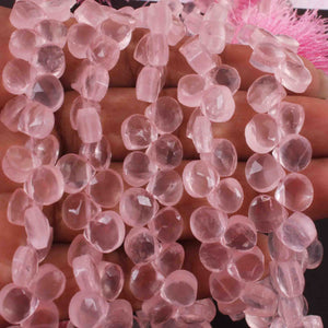 1  Strand Rose Quartz Smooth Briolettes  - Heart Shape Briolettes  - 7mm - 8 Inches BR0549 - Tucson Beads