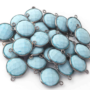 5 Pcs Turquoise Gemstone Faceted Round Shape Double Bail Connector Oxidized Sterling Silver  -21mmx15mm  SS418 - Tucson Beads