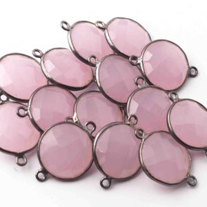 14 Pcs Rose Quartz Oxidized Sterling Silver Gemstone Faceted Round Shape Double Bail Connector  -21mmx15mm  SS939 - Tucson Beads