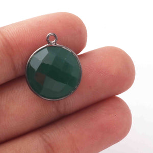 6 Pcs Green Onyx Oxidized Sterling Silver Gemstone Faceted Round Shape Single Bail Pendant -18mmx15mm  SS462 - Tucson Beads