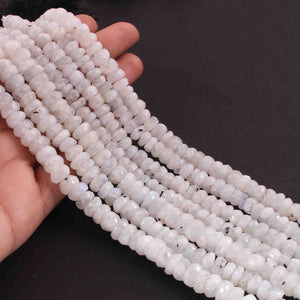 1 Long Strand White Rainbow  Moonstone Faceted Rondelles - 7mm-13mm -8 Inches BR02184 - Tucson Beads