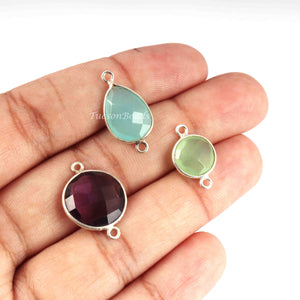 4  Pcs Mix Stone Faceted  Assorted Shape 925 Silver Plated Connector - 17mmx11mm-21mmx15mm-PC714 - Tucson Beads