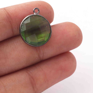 8 Pcs Peridot Oxidized Sterling Silver Gemstone Faceted Round Shape Single Bail Pendant -18mmx15mm  SS949 - Tucson Beads