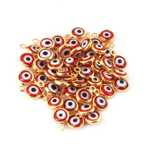 10 Pcs Red Evil eye charm 24k Gold Plated Pendant, evil eye pendant, glass evil eye charms 7mm-10mm PC160 - Tucson Beads
