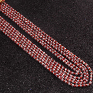5 Strands Red And White Zircon CZ Necklace , Gemstone Faceted Rondelles Ready To Wear Necklace - Red And White Zircon  3mm 15 Inch BR02867 - Tucson Beads