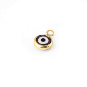 10 Pcs Black Evil eye charm 24k Gold Plated Pendant, evil eye pendant, glass evil eye charms 7mm-10mm PC626 - Tucson Beads
