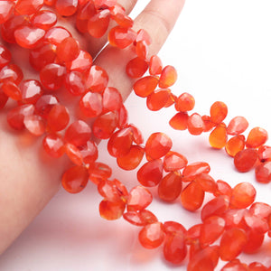 1 Strand Carnelian Faceted Briolettes  -Pear  Shape  Briolettes - 9mmx7mm-12mmx8mm 8 Inches BR02461 - Tucson Beads
