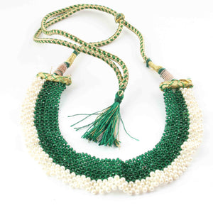 Green Onyx Hydro With Pearl Beaded Necklace AAA Quality Gemstone Necklace Green Onyx  Mat Necklace -2mm-3mm- 8 Inches - SPB0072 - Tucson Beads