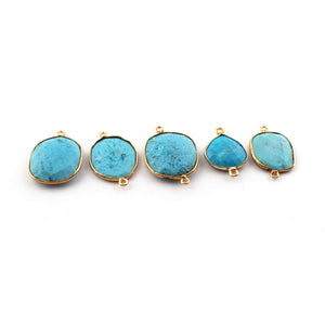 7 Pcs Turquoise 24k Gold Plated Faceted Assorted Shape Double Bail Connector 26mmx18mm-21mmx15mm PC462 - Tucson Beads