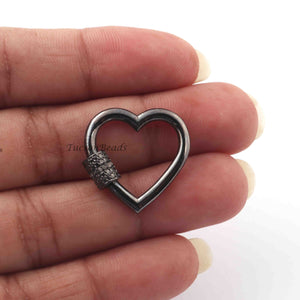 1 Pc Pave Diamond Heart Shape Carabiner- 925 Sterling Silver- Diamond Lock with Screw On Mechanism 21mm CB021 - Tucson Beads