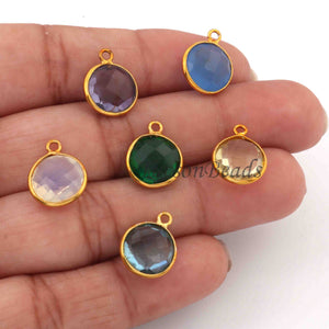 5  Pcs Mix Stone Faceted 925 Sterling Vermeil Round Shape Pendant , Mix Stone Colors Add- On Charm As Pendant 14mmx11mm  SS0011 - Tucson Beads