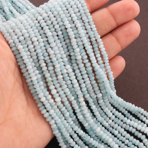 5 Strand Aqua Chalcedony  Faceted Rondelles - Semi Precious Stone Rondelles - 3mm-4mm-13 Inch-RB0324 - Tucson Beads