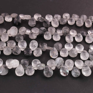 1  Long Strand  Black Rutile Faceted Briolettes - Pear Shape Briolettes -10mmx8mm-13mmx9mm - 9 Inches BR02265 - Tucson Beads