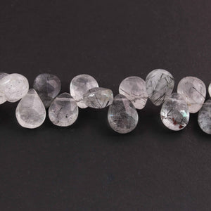 1  Long Strand  Black Rutile Faceted Briolettes - Pear Shape Briolettes -10mmx8mm-13mmx9mm - 9 Inches BR02265 - Tucson Beads