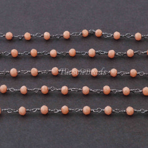 10 Feet Peach Chalcedony Glass Beads Rondelles Rosary Style Oxidized Silver plated Beaded Chain- 3mm- Black wire Chain SC447 - Tucson Beads