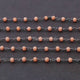 10 Feet Peach Chalcedony Glass Beads Rondelles Rosary Style Oxidized Silver plated Beaded Chain- 3mm- Black wire Chain SC447 - Tucson Beads