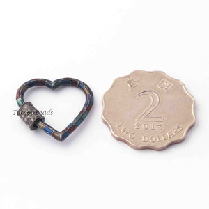 1 Pc Pave Diamond Heart Shape Multi Color Enamel Carabiner- 925 Sterling Silver- Diamond Lock with Screw On Mechanism 24mmx21mm CB024 - Tucson Beads