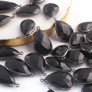 10 Pcs Black Onyx Oxidized Silver Plated Faceted Pear Drop Single Bail Pendant - Black Onyx Pendant 25mmx16mm-33mmx19mm PC268 - Tucson Beads