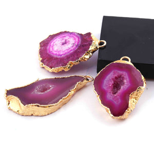 4 Pcs Pink Druzzy Geode Raw Drusy Agate Slice Pendant - Electroplated Gold Druzy Pendant DRZ193 - Tucson Beads