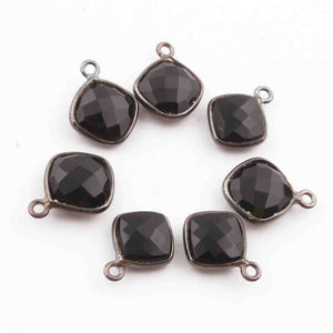 5 Pcs Black Onyx  Faceted Oxidized Sterling Silver Cushion Shape Pendant Single Bali  14mmx11mm - SS1049 - Tucson Beads