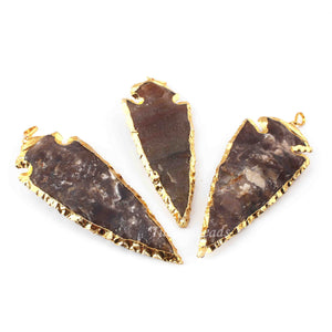 3 Pcs Shaded Brown Jasper Arrowhead  24k Gold  Plated Charm Pendant -  Electroplated With Gold Edge 81mmx35mm-88mmx34mm AR197 - Tucson Beads