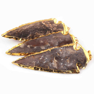 3 Pcs Shaded Brown Jasper Arrowhead  24k Gold Plated Charm Pendant -  Electroplated With Gold Edge 83mmx32mm-80mmx26mm AR202 - Tucson Beads