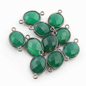 5 Pcs Green Onyx  Faceted Oxidized Sterling Silver Oval Shape Connector Double Bali 19mmx11mm - SS1053 - Tucson Beads