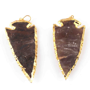 2 Pcs Shaded Brown Jasper Arrowhead  24k Gold Plated Charm Pendant -  Electroplated With Gold Edge 82mmx34mm-77mmx35mm AR201 - Tucson Beads