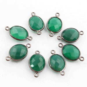 5 Pcs Green Onyx  Faceted Oxidized Sterling Silver Oval Shape Connector Double Bali 19mmx11mm - SS1053 - Tucson Beads