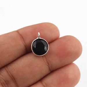 10 Pcs Black Onyx 925 Silver Plated Faceted - Round Shape Faceted Pendant -13mmx10mm  PC864 - Tucson Beads