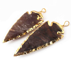 2 Pcs Shaded Brown Jasper Arrowhead  24k Gold Plated Charm Pendant -  Electroplated With Gold Edge 82mmx34mm-77mmx35mm AR201 - Tucson Beads