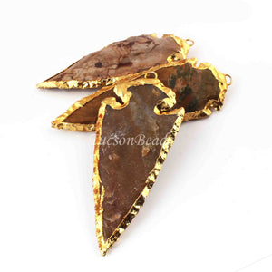 3 Pcs Shaded Jasper Arrowhead 24k Gold Plated Charm Pendant -  Electroplated With Gold Edge 84mmx36mm-83mmx32mm AR206 - Tucson Beads