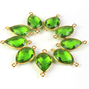9 Pcs Beautiful Peridot 925 Sterling Vermeil Gemstone Faceted Pear Shape  Double Bail Connector -21mmx11mm SS082 - Tucson Beads